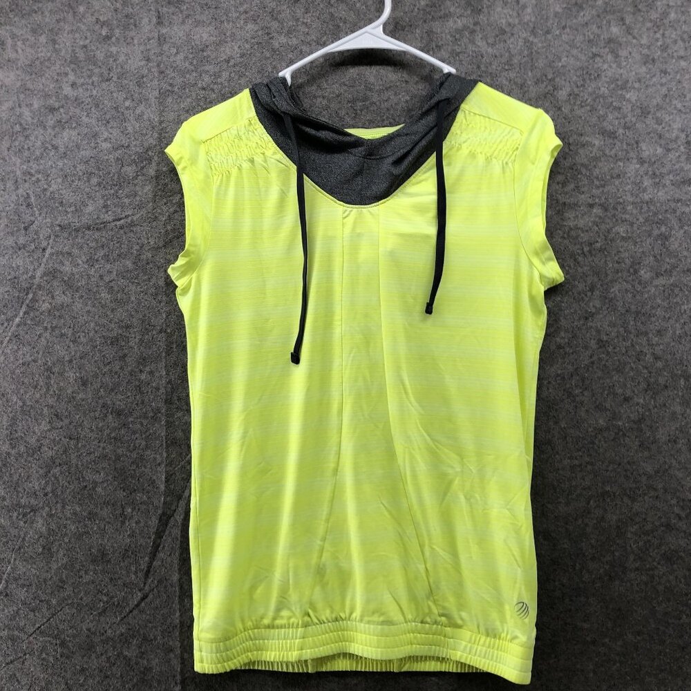 MPG Sleeveless Hoodie Top Womens S Neon Yellow Gray Pullover Active‎ Running